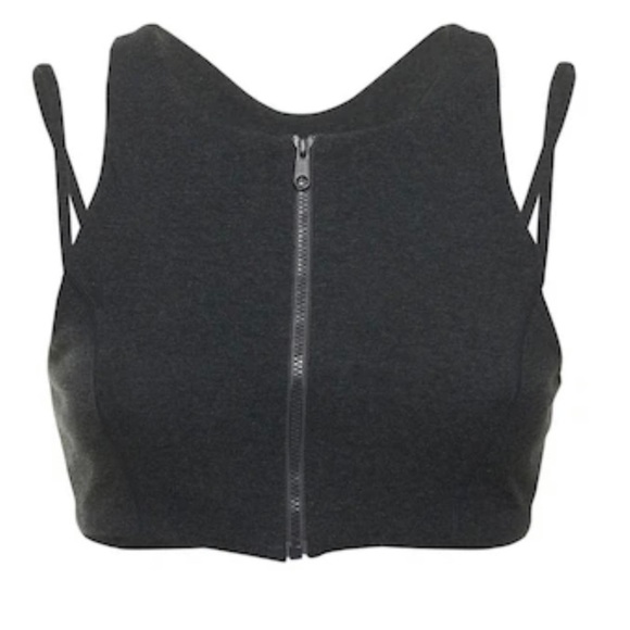 Weworewhat Active Double Strap Cotton Jersey Zip up Knit Bra Sports Grey Medium - Picture 1 of 16